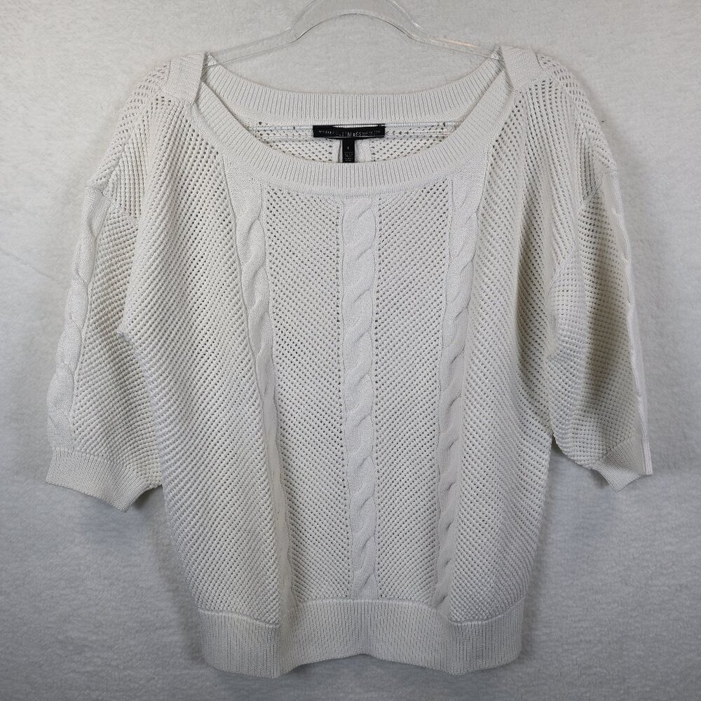White House Black Market Cream Open-Knit Cable Front Sweater